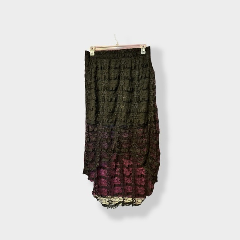 Women’s Black High Lo See Through Lace Skirt XL
